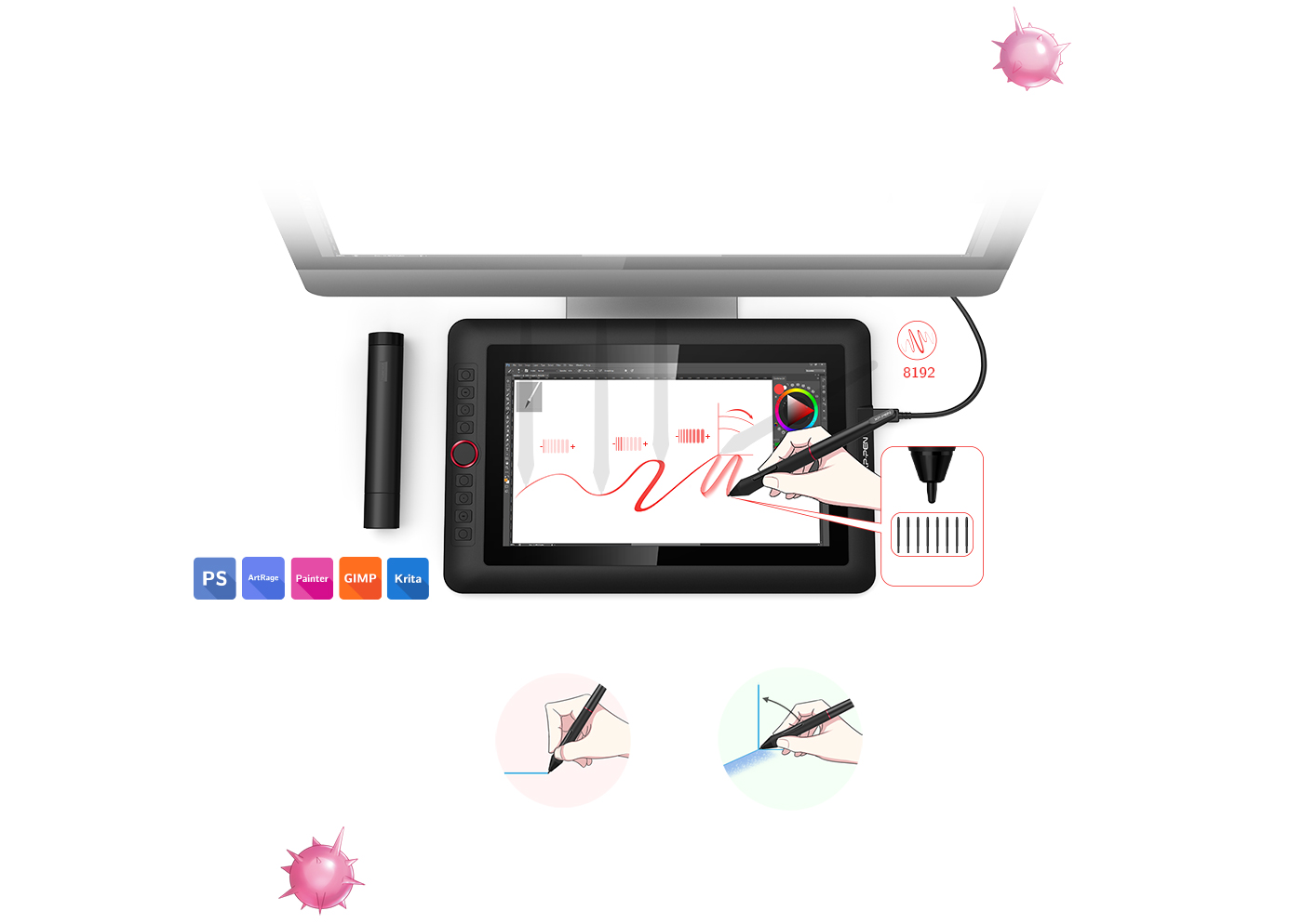 XP-Pen Artist 13.3 Pro portable drawing monitor supports up to 60 degrees of tilt function