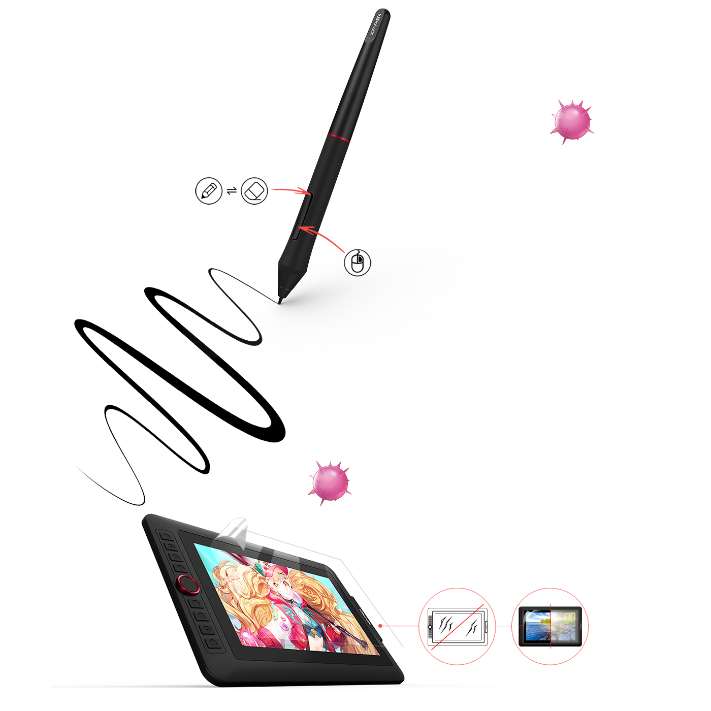 XP-Pen Artist 13.3 Pro computer drawing tablet With up to 8,192 levels of pressure sensitivity
